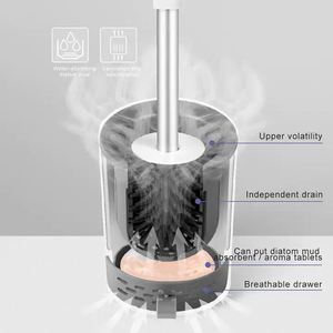 Brosse de toilette hygiénique en TPR, PP et boue de diatomée, avec support mural en acier inoxydable et silicone pour WC et salle de bain - Product Image 4