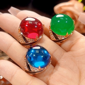 Factory Wholesale <b>Dainty</b> Jewelry Eco-friendly Copper Egg Shape 18*20mm Green Zircon High Quality Non Fade Fashion <b>Rings</b> - Product Image 2