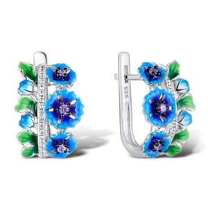 Pendientes de Aro de Plata 925 Lily & Rose con Diseño de Flor Azul y Cristales de Estrás, Joyería Romántica para Uso Diario de Mujer - Product Image 1