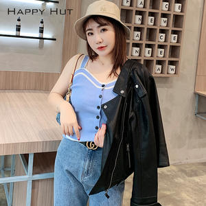 แฮปปี้ฮัทเสื้อกั๊กถักนิตติ้งสำหรับผู้หญิงไซส์พลัส รุ่น N7487 สีพื้น ผลิตจากเส้นใยอะคริลิก เสื้อกล้ามติดกระดุมเม็ดเดียว สีฟ้า เทา ขาว ดำ - Product Image 1