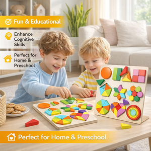 Puzzle Geometrico Colorato Montessori, Giocattoli in Legno Sensoriali per Bambini, Educazione Precoce, Giocattoli Educativi STEM Intelligenti per Bambini - Product Image 3