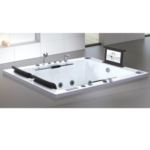 De lujo de dos personas de luz led acrílico masaje jacuzzi gota construido en el aire bañeras con TV - Product Image 1