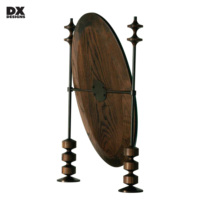 DX DESIGNS Oval Tabletop Mirror with Solid Dark Wood Geometric Stands Luxury Mid-Century Modern Decorative Vanity Mirror