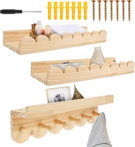 Étagères murales flottantes pour livres de nurserie, lot de 3 étagères murales festonnées, étagère de rangement en bois à forte capacité de charge - Product Image 1
