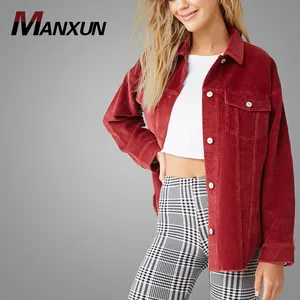 New Arrival Red Button-down Frayed Corduroy Jacket Women Oversized Women Casual Jacket