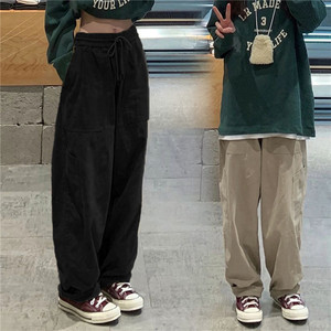 Vintage Cargo Pants Women Khaki Wide Leg Pants Unisex Harajuku Baggy Sweatpants Hip Hop <b>Trousers</b> <b>Drawstring</b> Streetwear Pantalon - Product Image 4