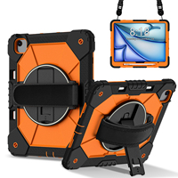 WESOROL Ağır Hizmet Tipi iPad Air 13" M3 2025 M2 2024 Kılıfı, Kalem Tutucu, 360 Derece Dönebilen Stand, Omuz Askısı, Siyah Turuncu, OEM ODM