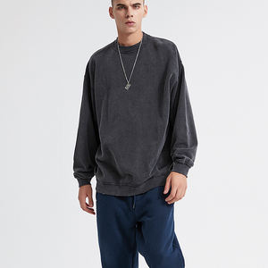 <span class=keywords><strong>Felpa</strong></span> <span class=keywords><strong>Vintage</strong></span> lavata con scollo a girocollo in cotone nero lavata con acido da uomo - Product Image 2