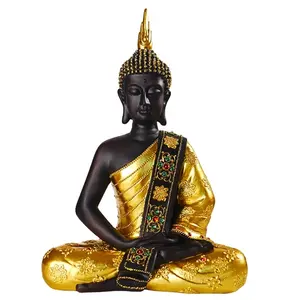 Statue de bouddha noir et doré en résine, grande taille, style personnalisé