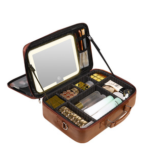 Sac de maquillage à double couche avec miroir, grande capacité, motif diamant, trousse à cosmétiques portable pour maquilleurs - Product Image 4