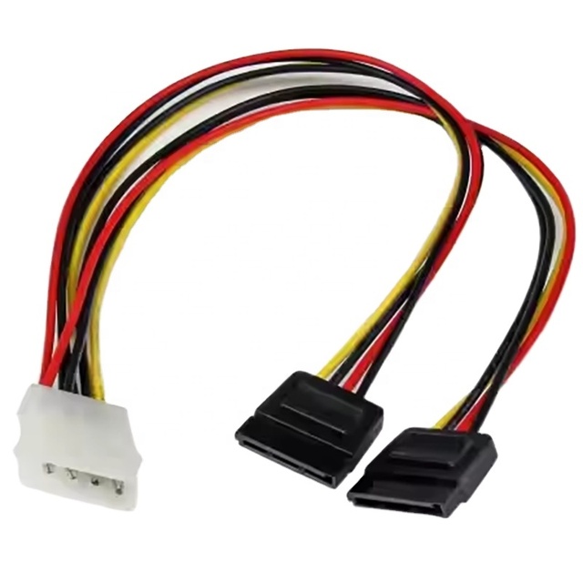 Factory 4PIN to Dual 15PIN SATA Power Adapter Cable 2 in 1 IDE Pure Copper Braid Shielding IDE Cable