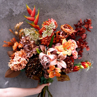 Bunga Sutra Buatan - Mawar, Baby's Breath, Hydrangea - Oranye Musim Gugur, Cokelat Kopi, Gaya Bubble - Dekorasi Rumah, Centerpiece Pernikahan