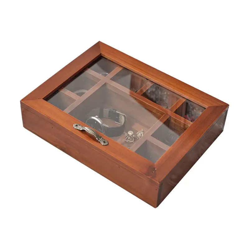Low MOQ 9 Compartments Wood Tea Storage Box With Hinged Lid Bamboo Tea Bag Organizer