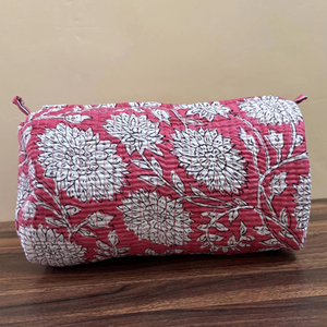 Bolsa de Cosméticos de Color Rosa, Acolchada de Algodón, con Estampado de Letras, Cierre de Cremallera, Ligera, Ecológica, de Pequeña Capacidad, para Viaje - Product Image 1