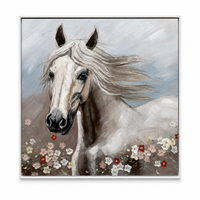 Peinture murale OEM romantique 3D florale peinte à la main, cheval blanc, toile décorative pour salon, chambre, cadeau de mariage