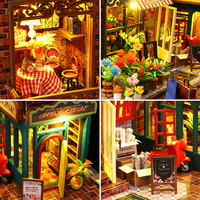 Mayorista: Rincón de lectura de madera estilo retro europeo DIY, modelo de casa de muñecas con escena de libro 3D y luz LED, decoración de escritorio, regalo artesanal