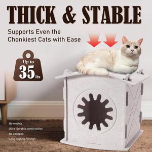 Casa para Gatos de Fieltro Resistente para Invierno, <span class=keywords><strong>Cueva</strong></span> Calefactable, Cama Portátil, Extraíble, Resistente a Arañazos, Aislamiento Térmico, Diseño Moderno y Elegante, Pequeña - Product Image 5
