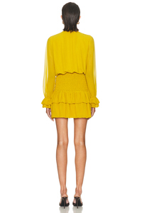 Robe élégante pour femmes en mousseline de soie vintage à manches longues et col en V, design à volants superposés avec taille élastique - Product Image 3