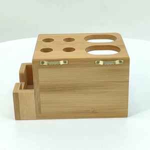 Bamboo <b>Toothbrush</b> <b>Holder</b> With Toothpaste Storage Freestanding Rectangular Wood Bathroom Organizer Natural Color - Product Image 4
