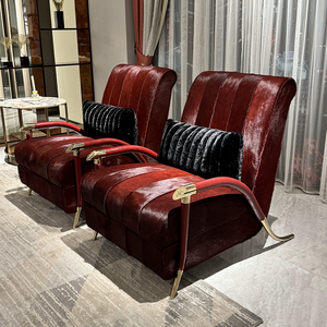 Factory Outlet Italian Luxury Living Room Red Horsehair Genuine Leather Arm Chair Modern Chair -01-S836 Leather Chair - Product Image 2