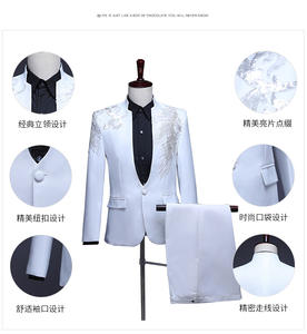 Trajes sólidos de dos piezas con cuello levantado para hombre con apliques para graduación, boda, ceremonia de premios, chaqueta azul, rojo y morado - Product Image 3