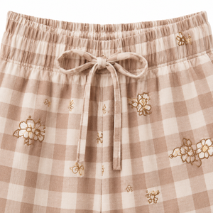 <b>Women</b> Brown Plaid <b>Pajama</b> Set Short Sleeve Button Up Top Matching Long Pants Two <b>Piece</b> Sleepwear Loungewear Nightwear Set - Product Image 4