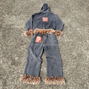 Men Faux Fur Acid Wash Zip up Hoodie and Faux Fur Baggy Sweatpants Set <b>Jogging</b> <b>Suit</b> Heavyweight Tracksuit Custom Sweat <b>Suit</b> - Product Image 2