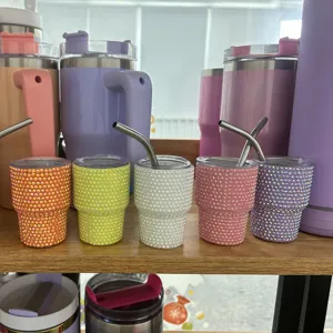 Factory custom Stainless Steel Vacuum Insulated Luxury colored 2oz Mini bar bling shot tumbler with straw and lids for party