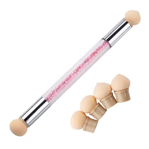 Dubbele Kanten Gebruik Spons Tip Clear Acryl Handvat Rainestone Diamond Nail Puntjes Pen Nail Art Brush