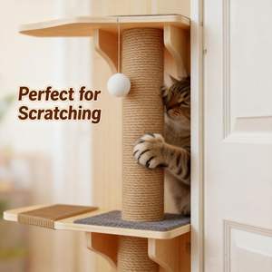 ZMaker Griffoir mural pour chat à 4 niveaux, à fixer sur porte, arbre à chat peu encombrant en bois massif, avec perchoir suspendu - Product Image 3