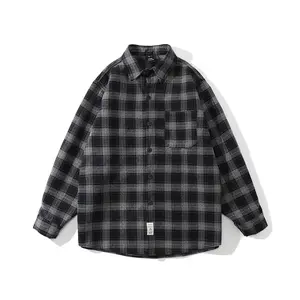 Biểu Tượng Tùy Chỉnh Bông Áo Sơ Mi Sọc Flannel Làm Việc Áo Sơ Mi Dài Tay Áo Mens Nút Áo Sơ Mi