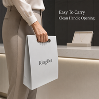 Sac de shopping en papier blanc et gris écologique de luxe avec poignée découpée, logo personnalisé, cadeau, OEM, vente en gros, marque privée