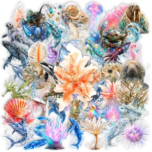 50 autocollants transparents réalistes <span class=keywords><strong>de</strong></span> chevaux-marins et <span class=keywords><strong>de</strong></span> requins pour la vie marine - Product Image 1
