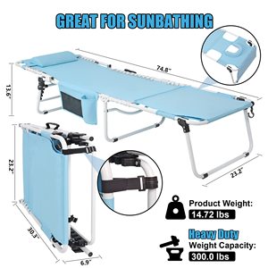 كرسي تسمير شديد التحمل مع وجه قابل للتعديل 5 وضع قابل للطي ، كرسي تسمير محمول - Product Image 2