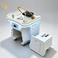Chaise de lavage portable moderne en acrylique Chuque avec bassin en céramique, repose-pieds réglable et éponge haute densité pour salon de coiffure et institut de beauté