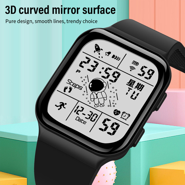 Foreign Trade Factory Digital Electronic Watch Student Astronaut Waterproof 3BAR Rectangle Case Acrylic Band 36mm