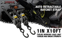 Lot de 2 sangles d'arrimage à cliquet auto-rétractables 1 po x 3 m, capacité 1500 lb