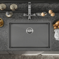 Évier de cuisine sous plan moderne sur mesure en acier inoxydable 304, cuve carrée simple, deux trous, Nano Noir, en promotion
