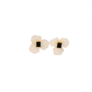 Fashion <b>Stud</b> <b>Earrings</b> 316L Stainless Steel PVD Gold Plating Sustainable Resistant White Flower <b>Black</b> Stone - Product Image 2