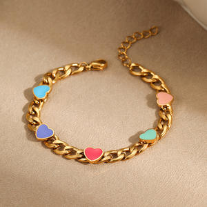 Internet Celebrity Blogger bracciale cuore colorato smaltato di nicchia luce di lusso 18k oro acciaio inossidabile bracciale a catena cuore - Product Image 2