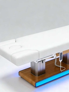 เตียงนวดไฟฟ้าสีขาว หุ้มหนัง PU ฐานสแตนเลส สำหรับร้านเสริมสวย - Product Image 5
