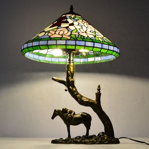 LongHuiJing Mediterranean Dome Stained Glass Lampshade Desk Lamp for Style AC LED <b>Coffee</b> <b>Table</b> Lamp Resin Horse Carrying Kid - Product Image 3