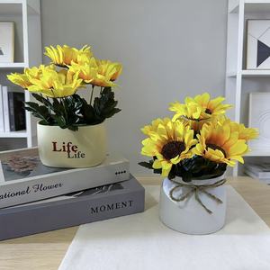 Plante artificielle de tournesol en pot, 24cm, décoration en plastique pour la maison, la chambre à coucher, la salle à manger - Product Image 5