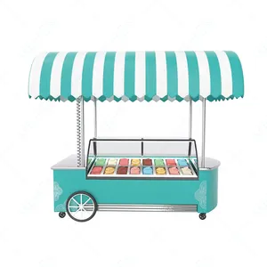 MEHEN ice cream cart refrigeration equipment mobile food and coffee tri bicycle party trolley push with cooler