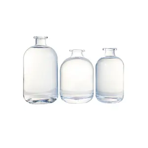 Wholesale fat circle round series Glass Bottles 200ml 250ml 300ml 375ml for liquor spirits vodka gin rum vodka