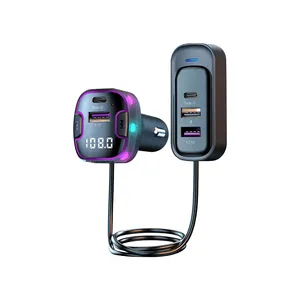 מושב אחורי רב-יציאה USB מטען לרכב פגז שקוף מכונית פגז משדר רדיו בלוץ מתאם USB אור צבעוני