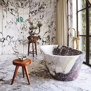 Hdstone อ่างอาบน้ำหินอ่อนสีเทาเข้มแบบอิสระดีไซน์ทันสมัยมีที่ระบายน้ำสำหรับกลางแจ้งโรงแรมวิลล่า - Product Image 3