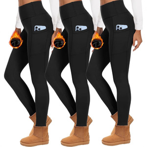 High Waisted Cropped Leggings Fleece Lined Soft <b>Tummy</b> <b>Control</b> Yoga Pants Women's Autumn Winter Warm Wear - Product Image 1