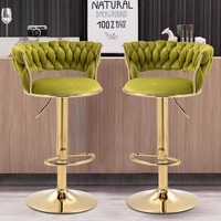 Nouvelle conception, chaise haute de bar de style nordique, mobilier commercial, tabourets de comptoir de cuisine ronds en or tressés, chaise de bar