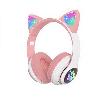 Casque sans fil intelligent 5.0 avec oreilles de chat mignonnes, lampe flash, micro, prise en charge de la carte TF et suppression active du bruit - Product Image 1